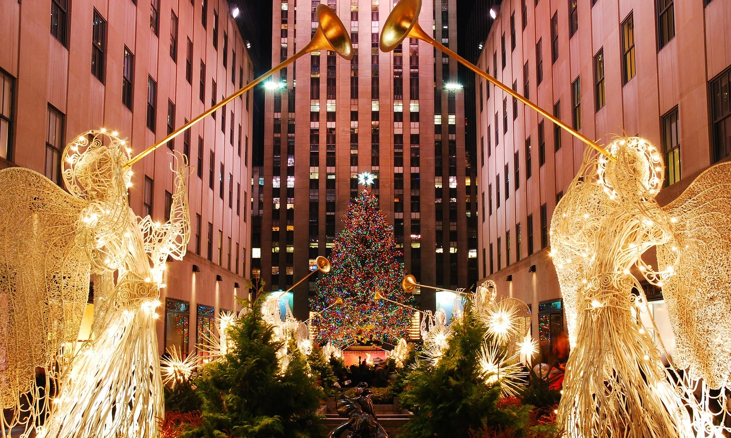New York City at Christmas -- Rockefeller Center, Fifth Avenue lights and festive Manhattan